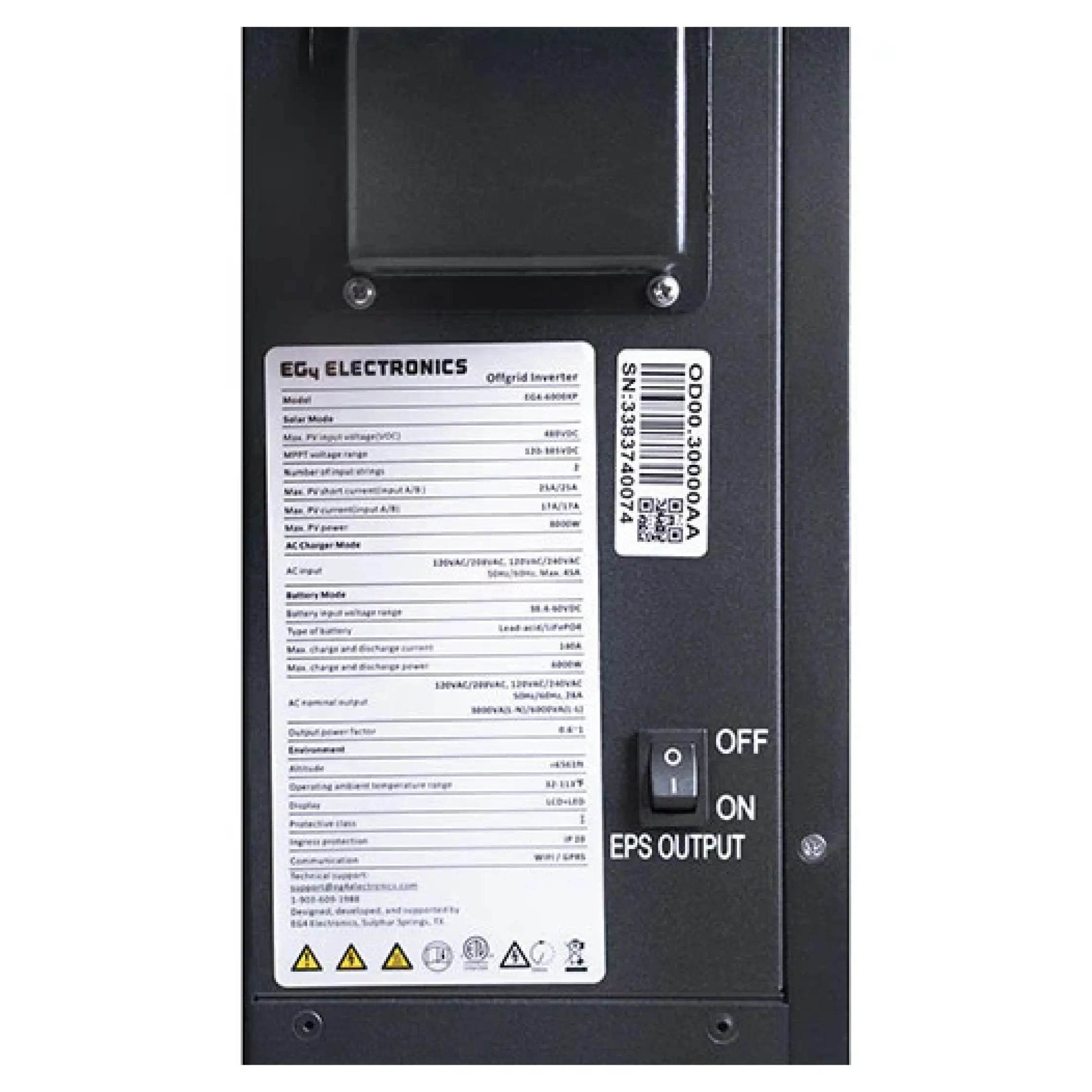 EG4 6000XP Off-Grid Inverter | 8000W PV Input | 6000W Output | 480V VOC Input | 48V 120/240V Split Phase - Solarzing